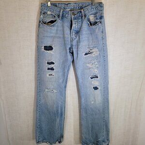 American Eagle Jeans Mens 30x34 Act 32x33 Blue Low Rise Boot Distressed Denim